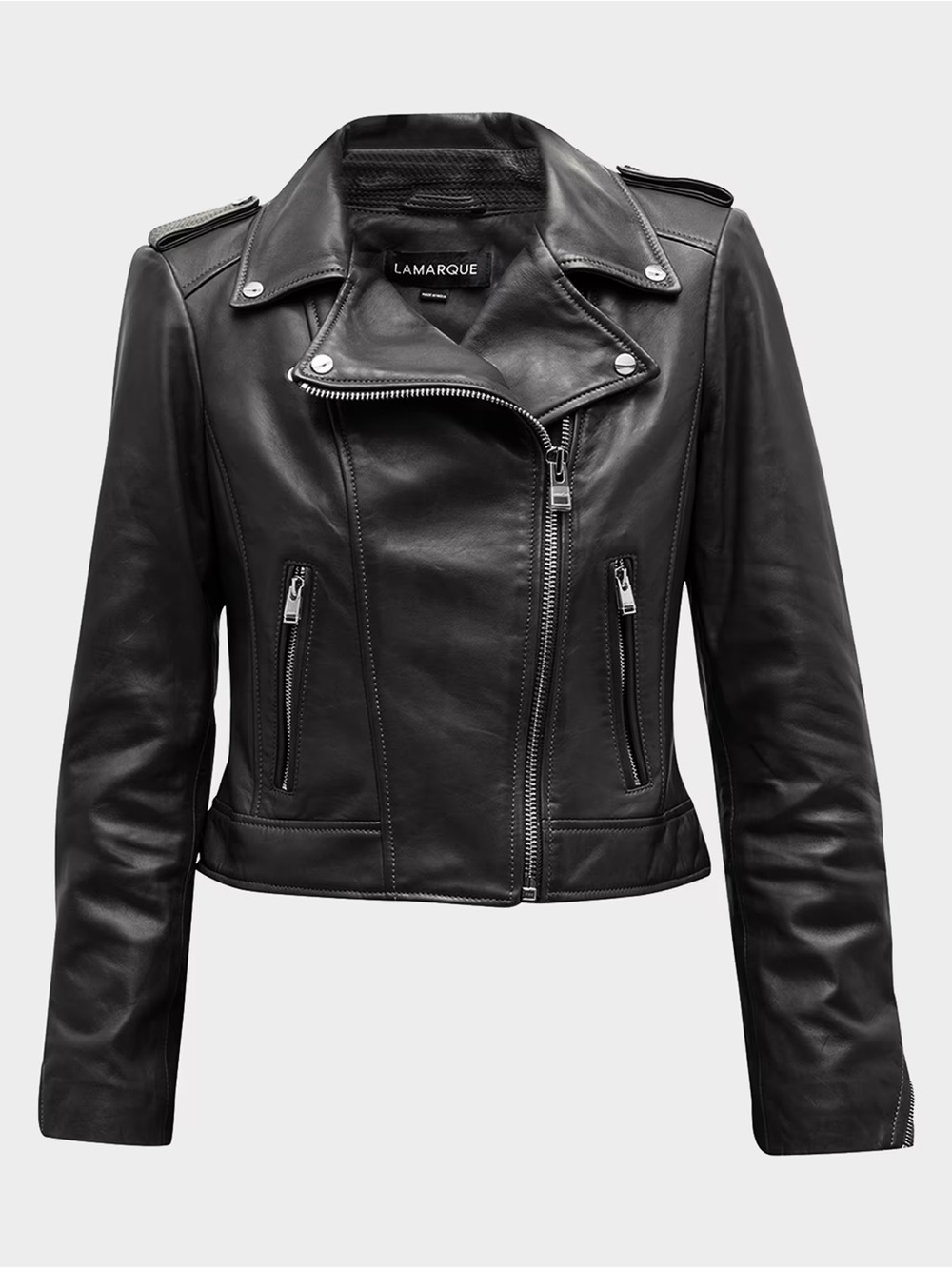 Lamarque Black Leather Asymmetrical Moto Jacket